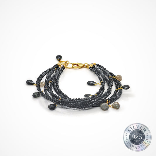 925 Silver 8-String Black Sapphire Bracelet