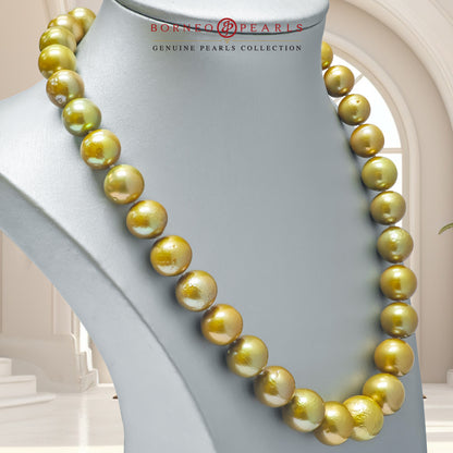 Luxurious 11-15mm Off-Round Gold Pearl Necklace