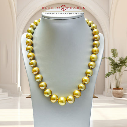 Luxurious 11-15mm Off-Round Gold Pearl Necklace