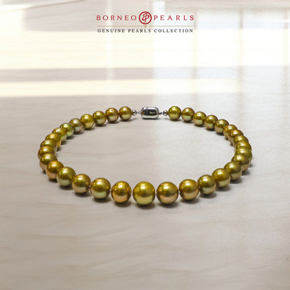 Luxurious 11-15mm Off-Round Gold Pearl Necklace