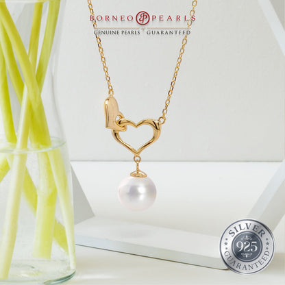 Double Heart Pearl Pendant on 925 Silver