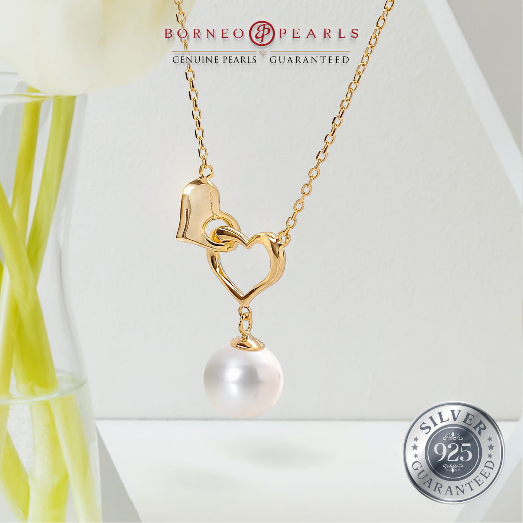 Double Heart Pearl Pendant on 925 Silver