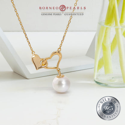 Double Heart Pearl Pendant on 925 Silver