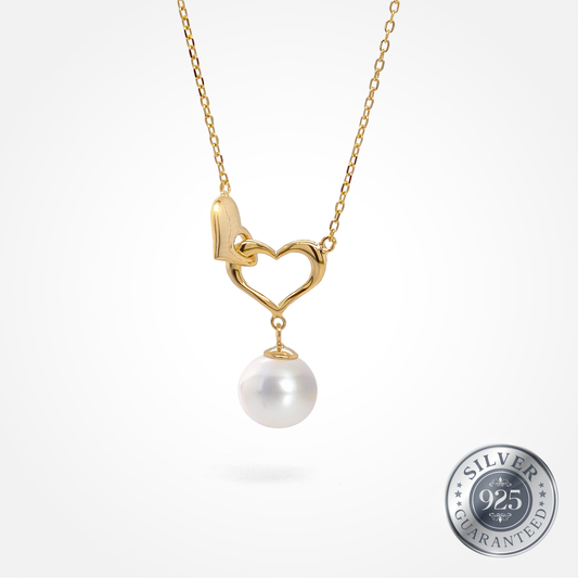 Double Heart Silver Round Pearl Pendant