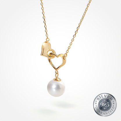 Double Heart Silver Round Pearl Pendant
