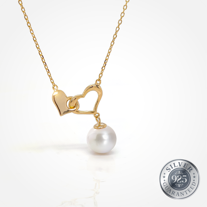 Double Heart Silver Round Pearl Pendant