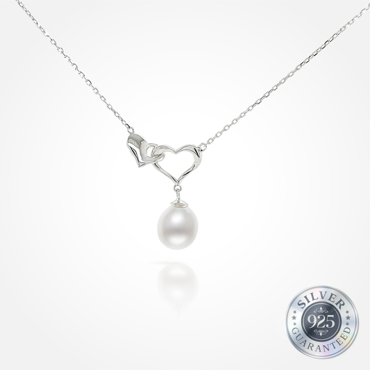 Double Heart Silver Drop Pearl Pendant