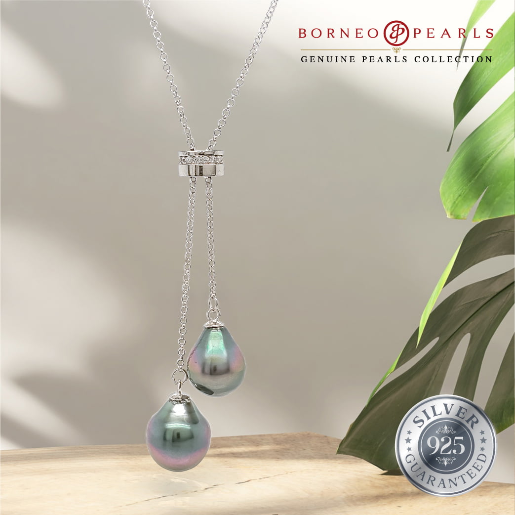 Double Tahitian Pearl on 925 Adjustable Silver Chain