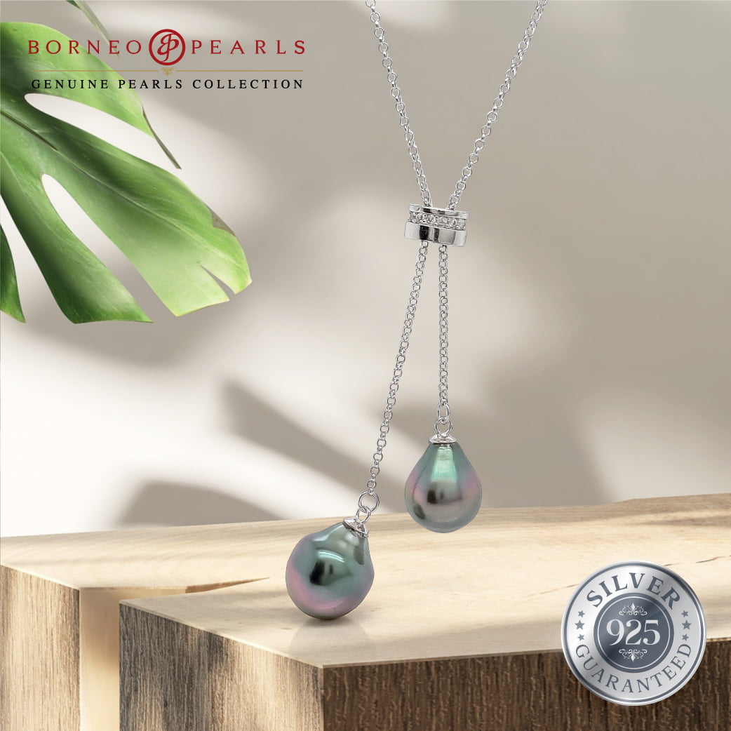 Double Tahitian Pearl on 925 Adjustable Silver Chain