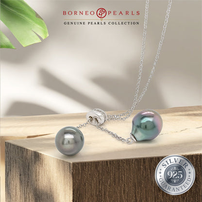 Double Tahitian Pearl on 925 Adjustable Silver Chain