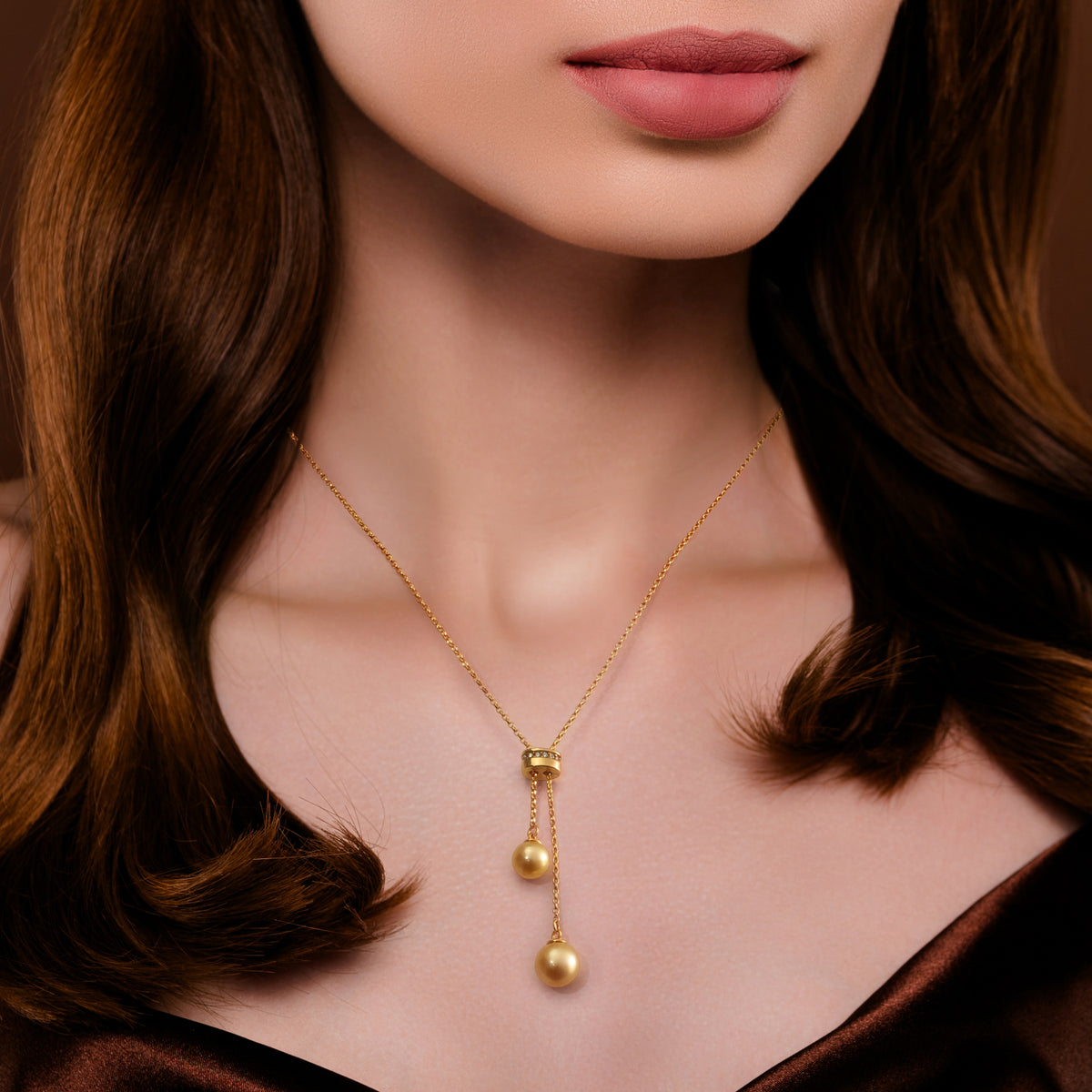 Golden South Sea Pearl Lariat Necklace – 925 Silver