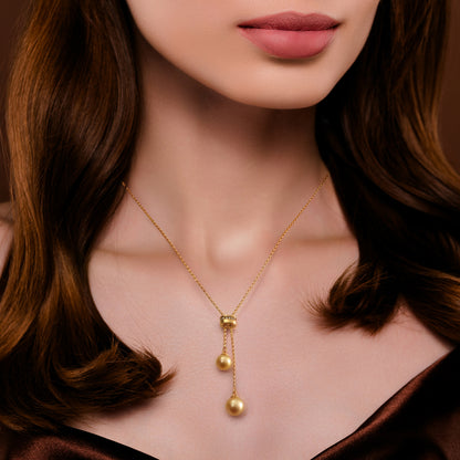 Golden South Sea Pearl Lariat Necklace – 925 Silver