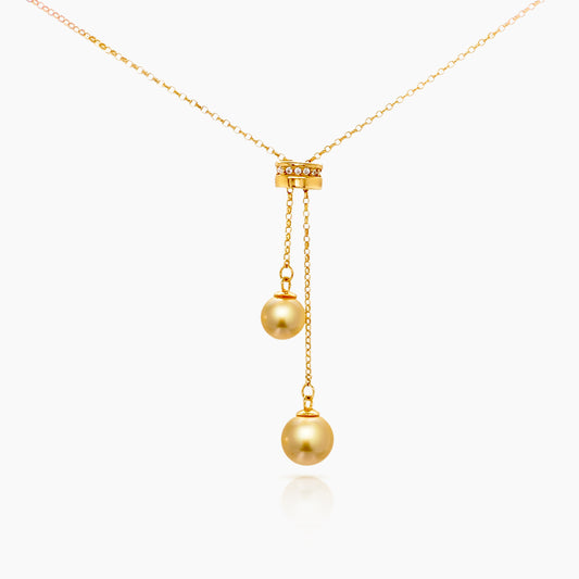 Golden South Sea Pearl Lariat Necklace – 925 Silver