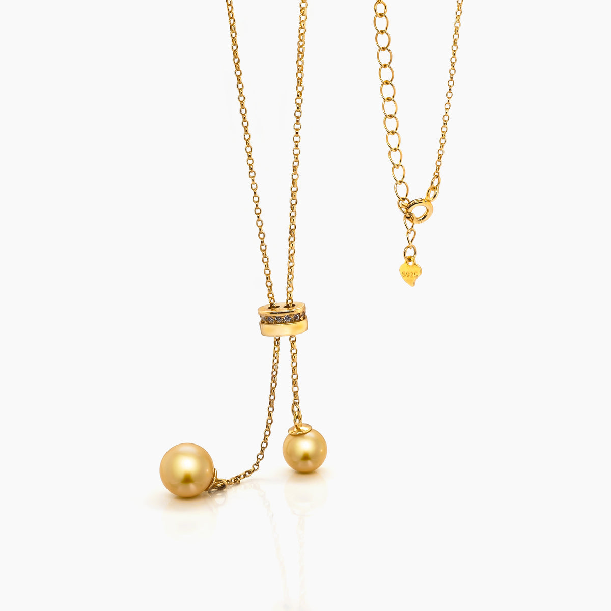 Golden South Sea Pearl Lariat Necklace – 925 Silver