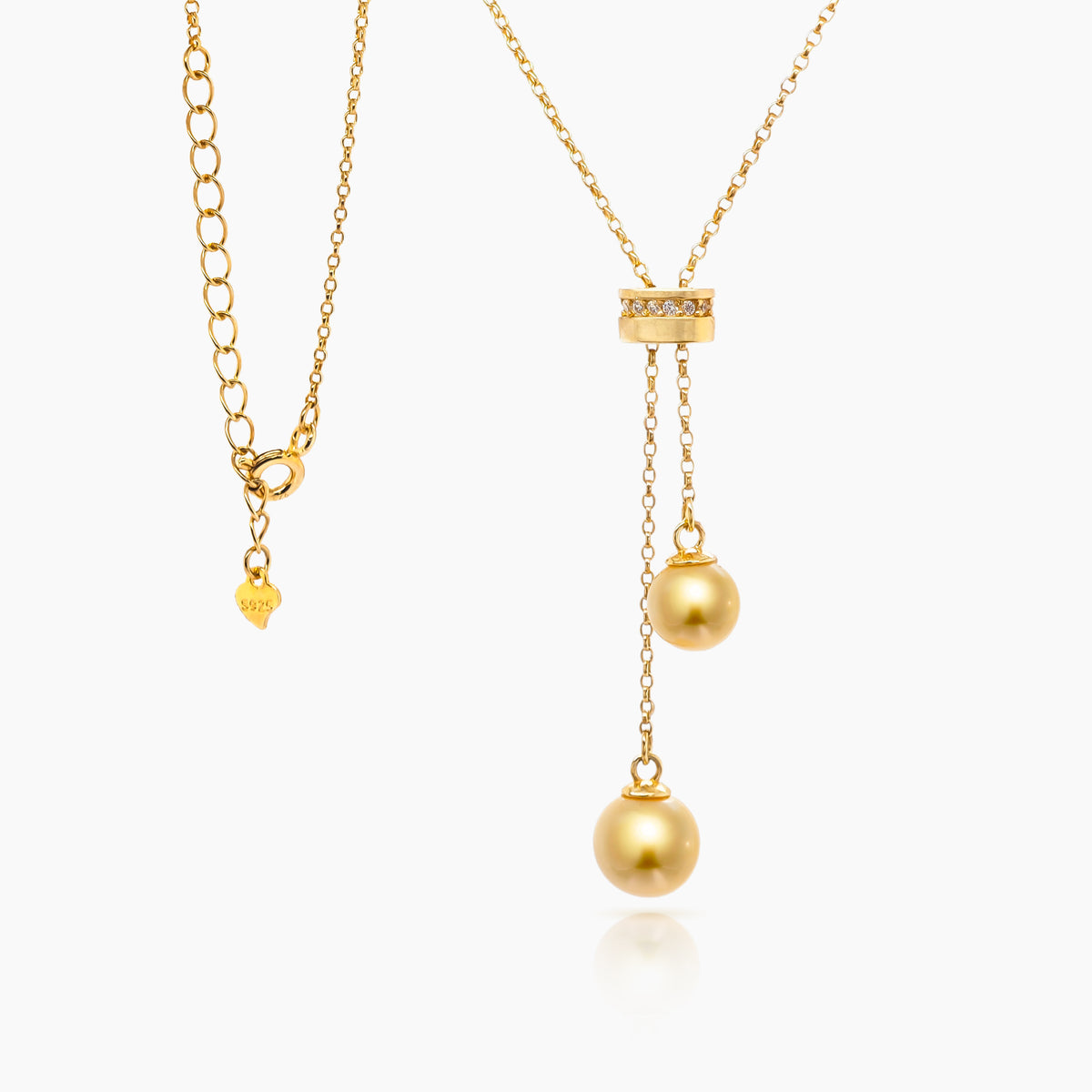 Golden South Sea Pearl Lariat Necklace – 925 Silver