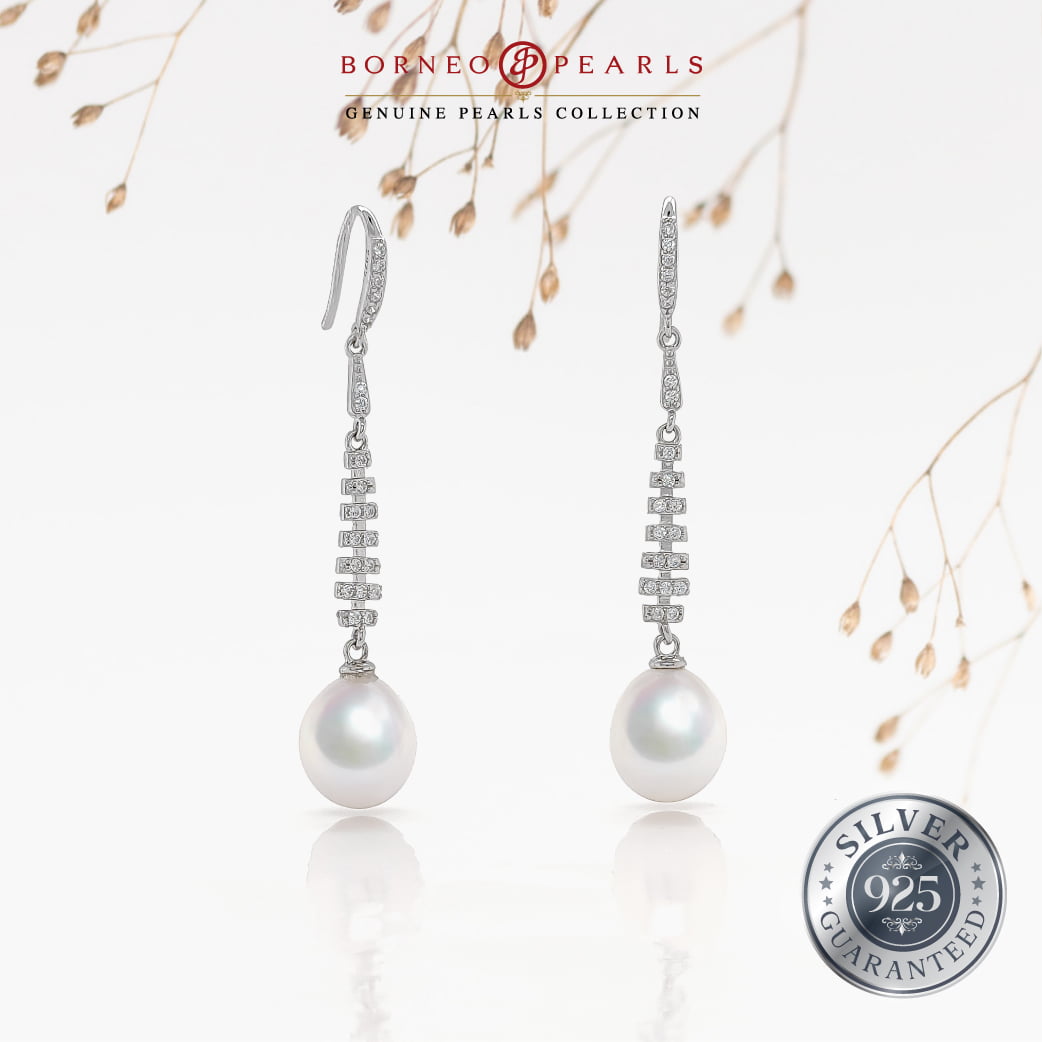 Elegant Drop Pearl Earrings in 925 Silver