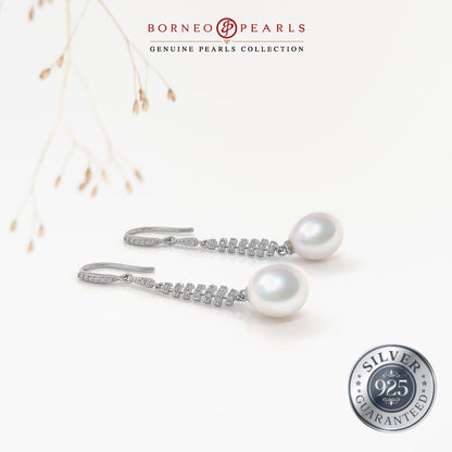 Elegant Drop Pearl Earrings in 925 Silver