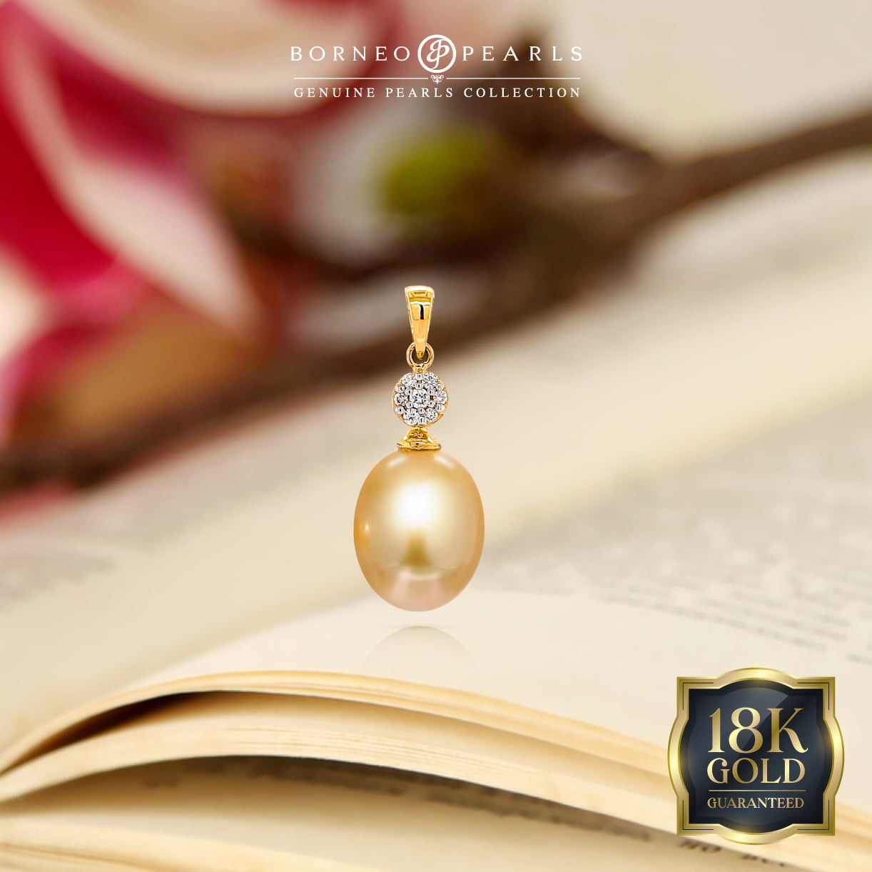 18k Gold 9-9.5mm Golden South Sea Pearl & Diamond Pendant