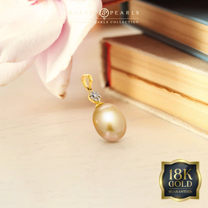 18k Gold 9-9.5mm Golden South Sea Pearl & Diamond Pendant