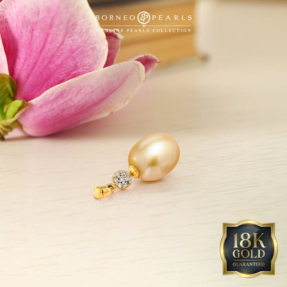 18k Gold 9-9.5mm Golden South Sea Pearl & Diamond Pendant