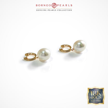 Diamond Halo 12-12.5mm Pearl Drops in 18k Gold