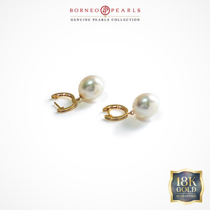 Diamond Halo 12-12.5mm Pearl Drops in 18k Gold