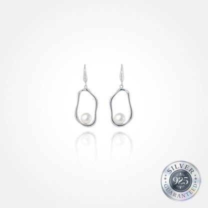 Curvy 925 Silver Round Pearl Earring