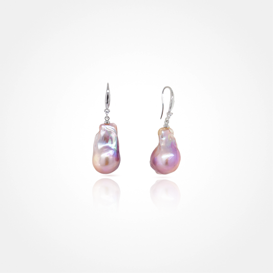 Baroque Lavender Pearl Earrings in 925 Silver