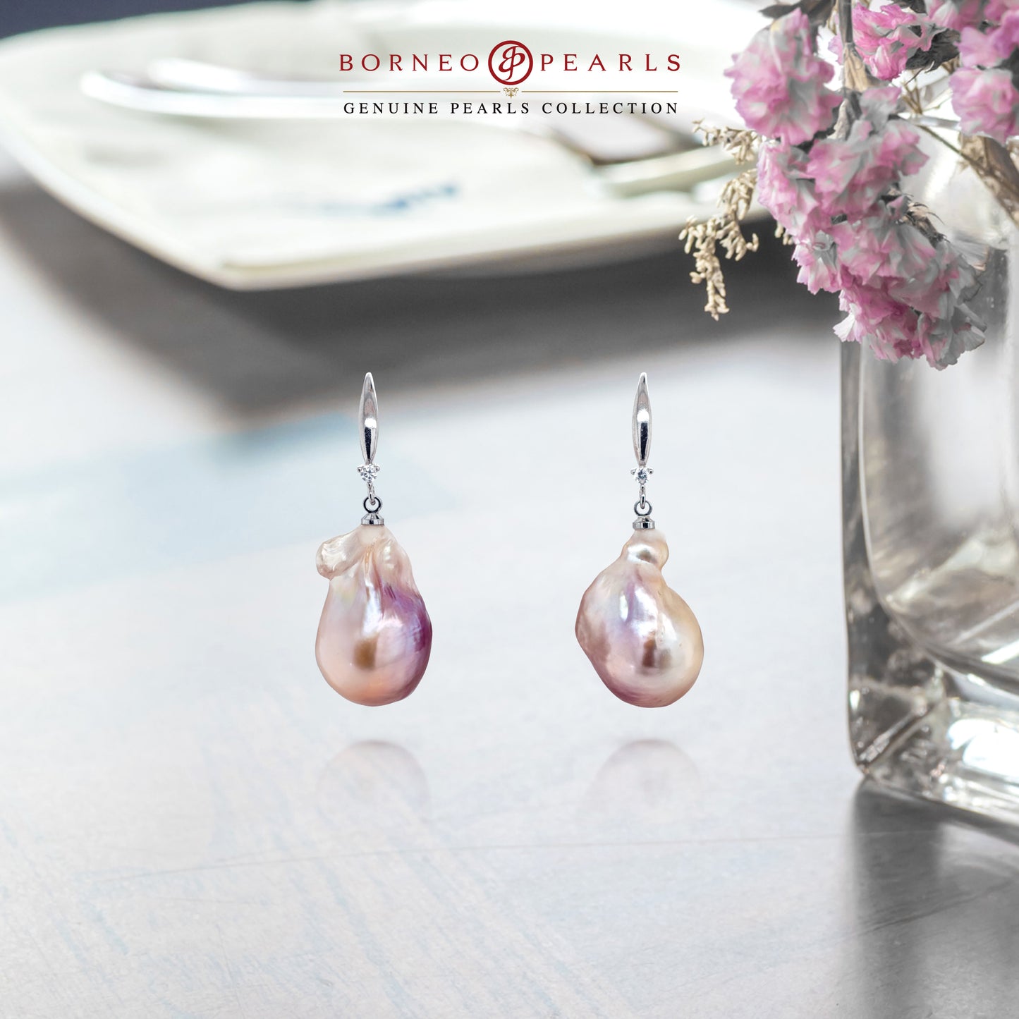 Elegant Baroque Pearl Lavender Earrings in Silver