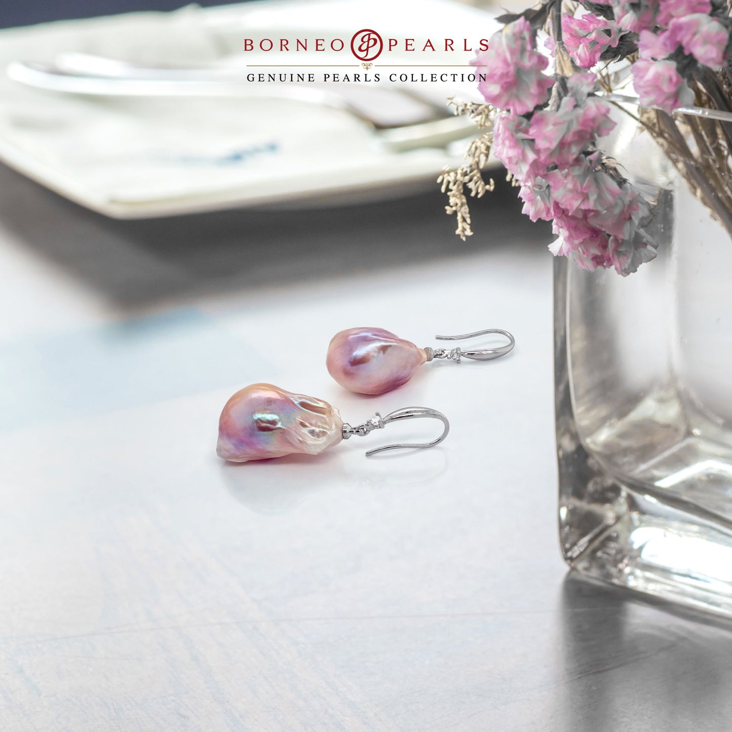 Elegant Baroque Pearl Lavender Earrings in Silver