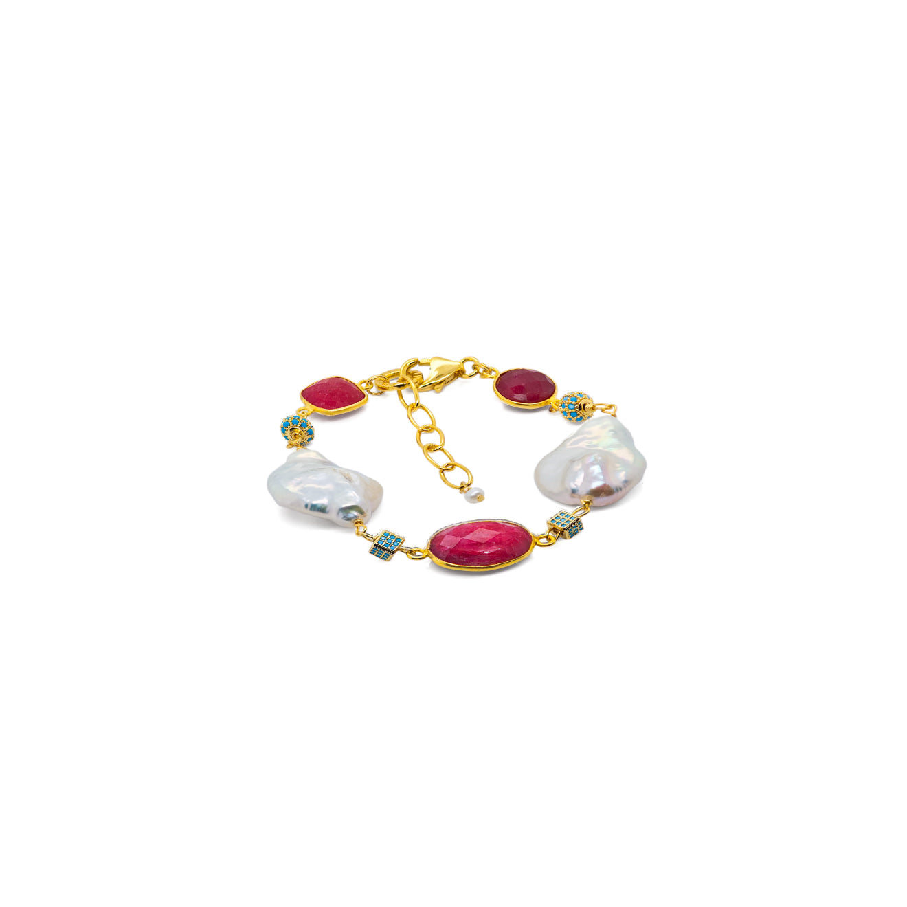 Keshi Pearl & Ruby Bracelet in 925 Silver