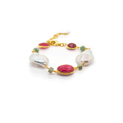 Keshi Pearl & Ruby Bracelet in 925 Silver