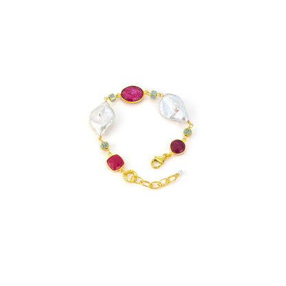 Keshi Pearl & Ruby Bracelet in 925 Silver