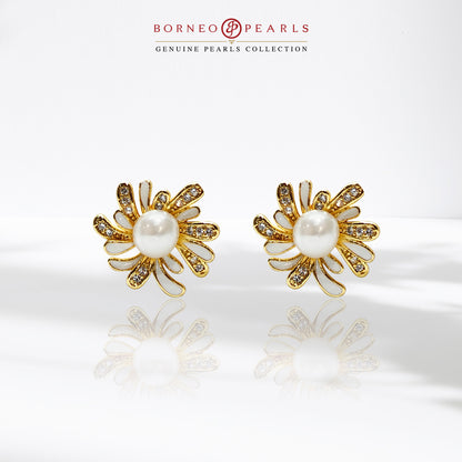 Golden Bloom Pearl Studs