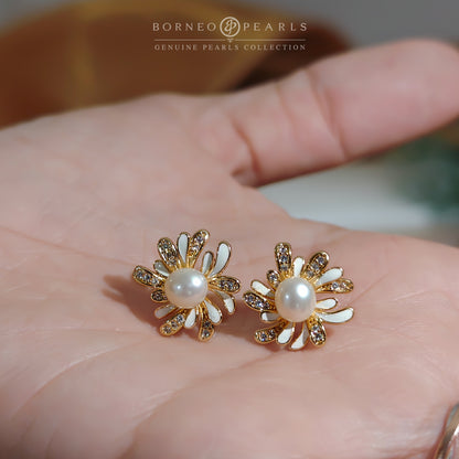 Golden Bloom Pearl Studs