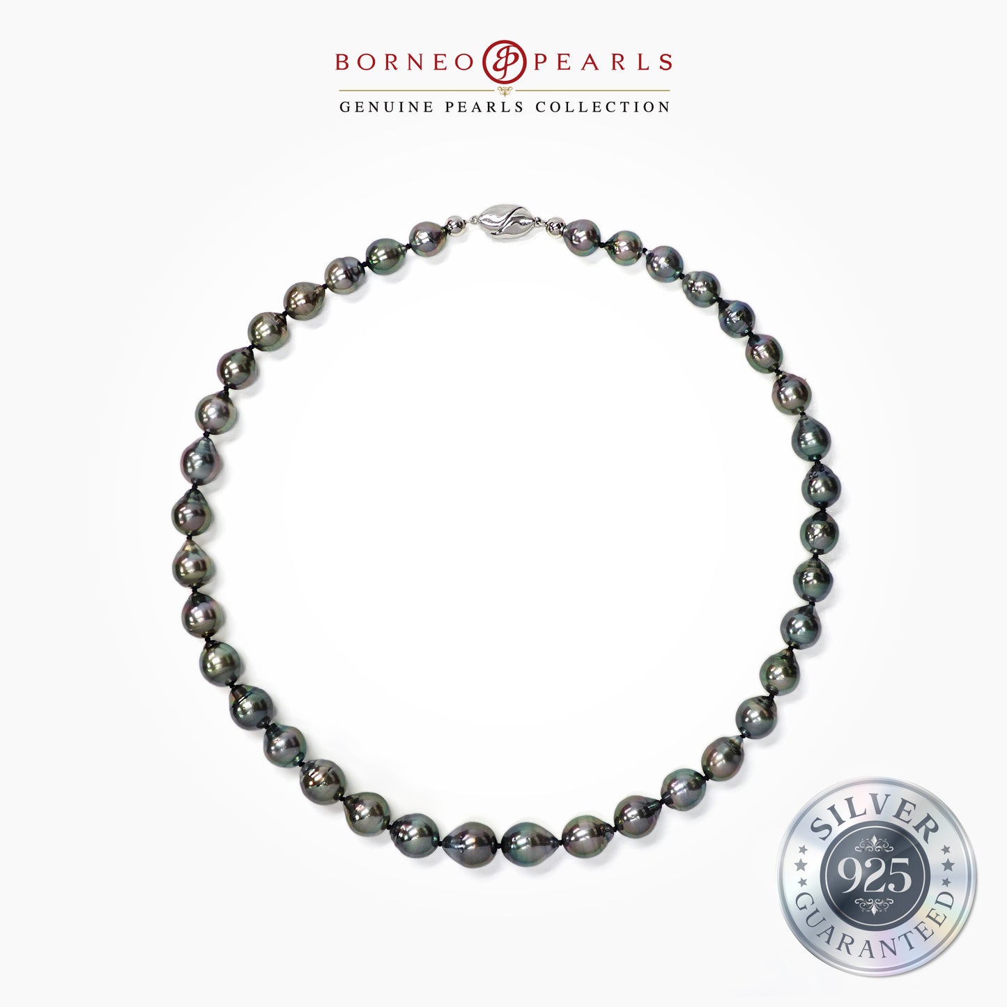 8-11mm Drop Tahitian Pearl Necklace in 925 Silver