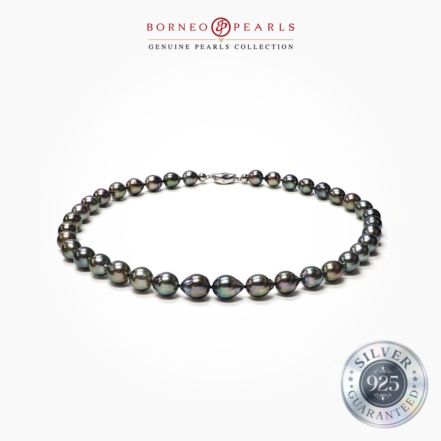 8-11mm Drop Tahitian Pearl Necklace in 925 Silver