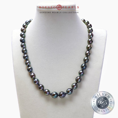 8-11mm Drop Tahitian Pearl Necklace in 925 Silver