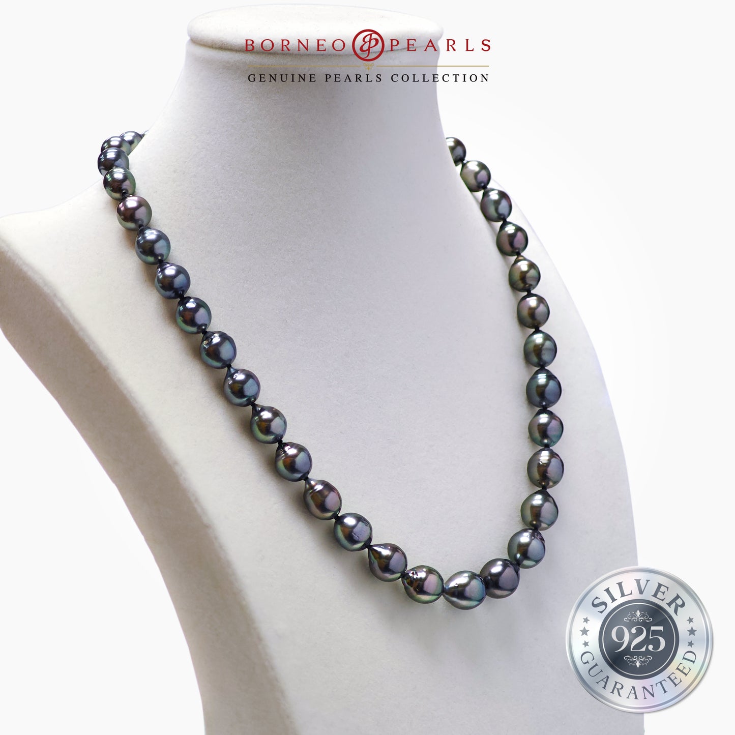 8-11mm Drop Tahitian Pearl Necklace in 925 Silver