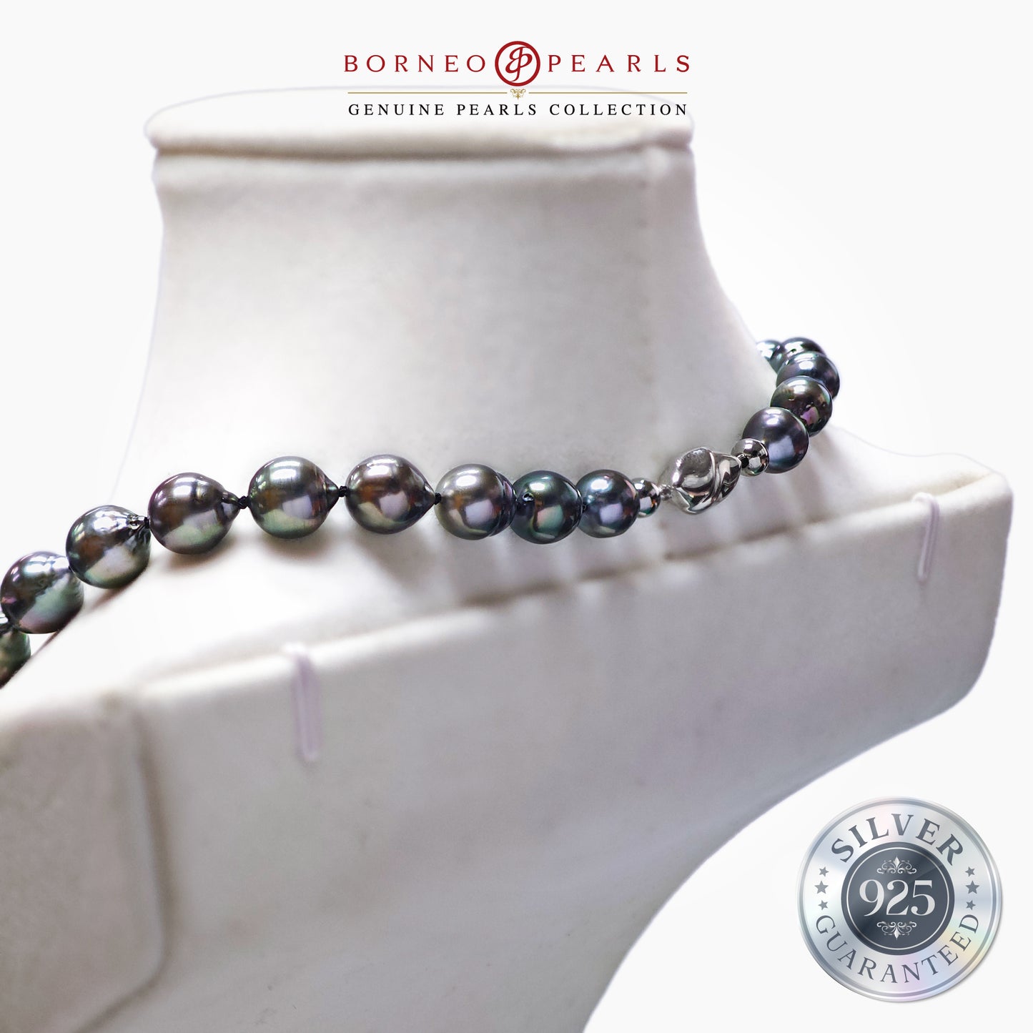 8-11mm Drop Tahitian Pearl Necklace in 925 Silver