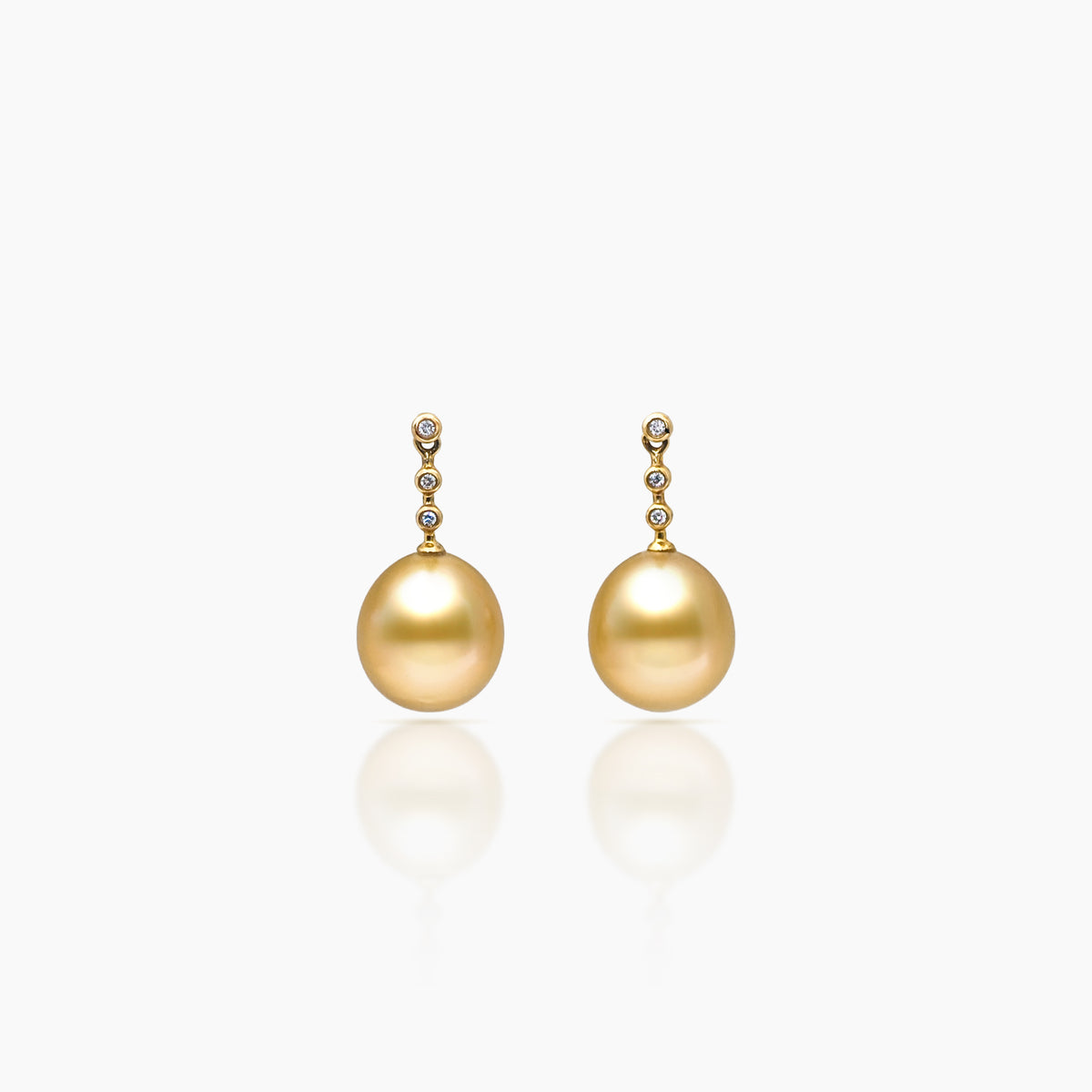 Golden South Sea Pearl & Diamond Drop Earrings – 18K Yellow Gold