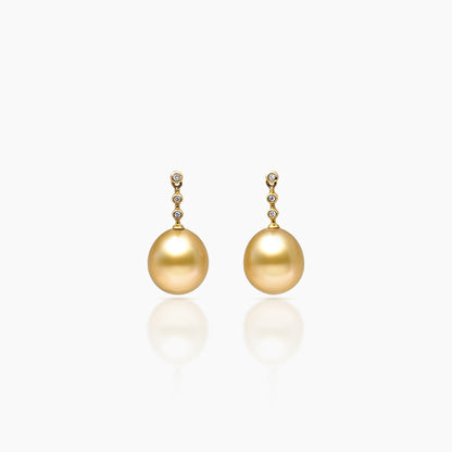 Golden South Sea Pearl & Diamond Drop Earrings – 18K Yellow Gold