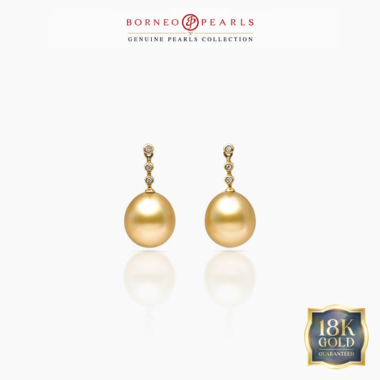 South Sea Pearl Earrings (10.5–11mm, 18K Yellow Gold with Diamond)