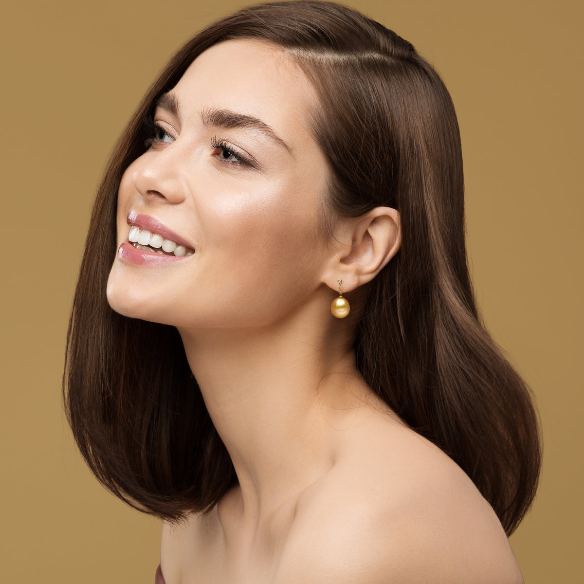 Golden South Sea Pearl & Diamond Drop Earrings – 18K Yellow Gold