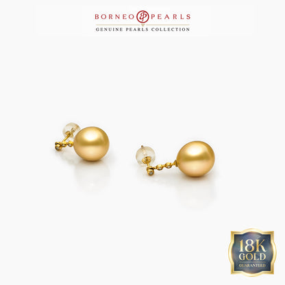 South Sea Pearl Earrings (10.5–11mm, 18K Yellow Gold with Diamond)