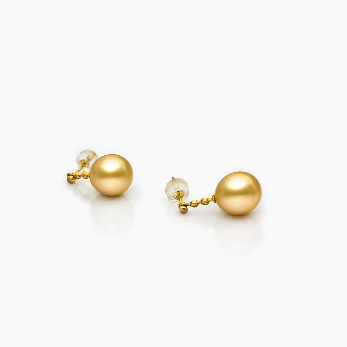 Golden South Sea Pearl & Diamond Drop Earrings – 18K Yellow Gold