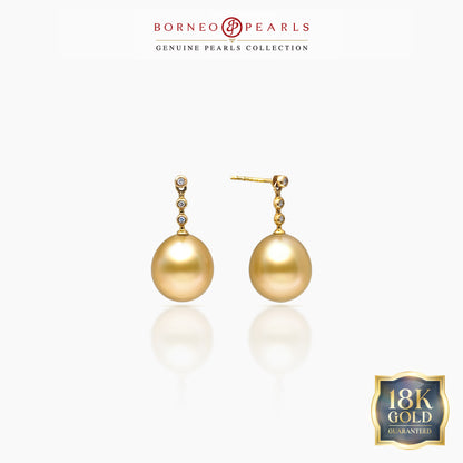 South Sea Pearl Earrings (10.5–11mm, 18K Yellow Gold with Diamond)