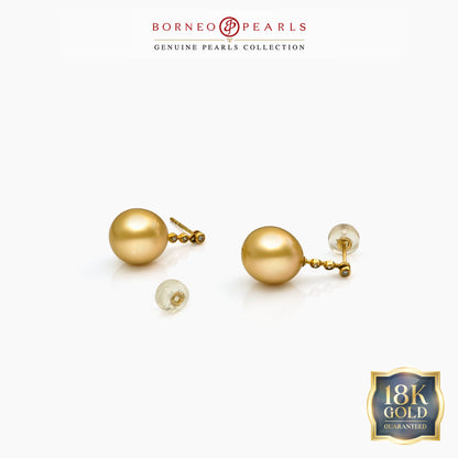 South Sea Pearl Earrings (10.5–11mm, 18K Yellow Gold with Diamond)