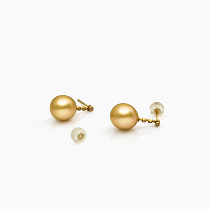 Golden South Sea Pearl & Diamond Drop Earrings – 18K Yellow Gold