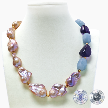 Baroque Aquamarine & Amethyst Necklace